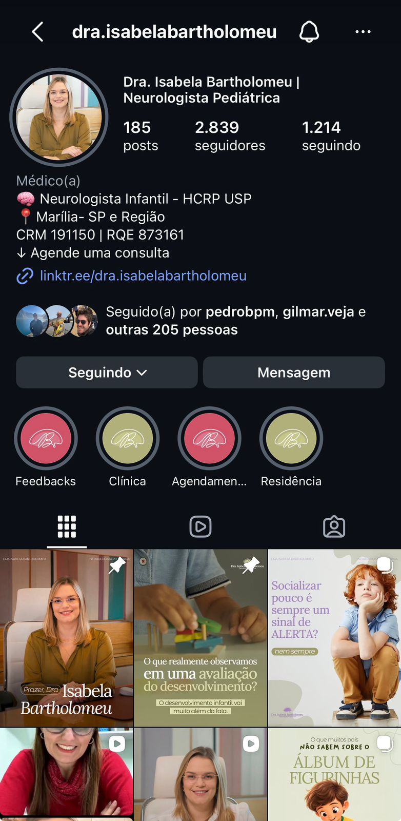 Perfil da Dra. Isabela Bartholomeu no Instagram